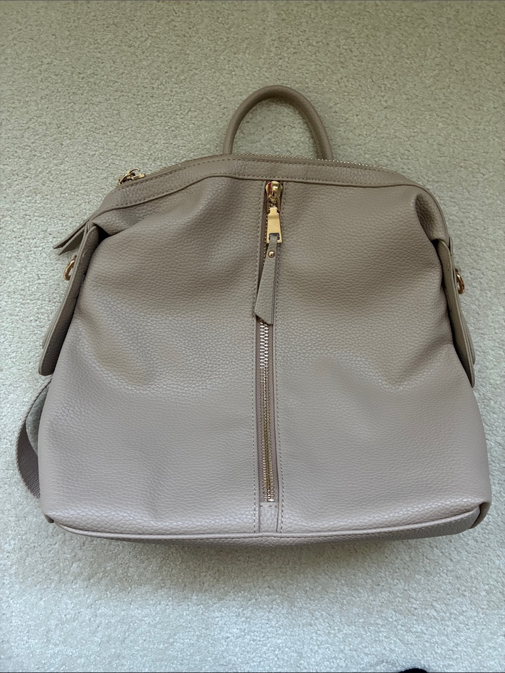 Urban Expressions Taupe Pebbled Leather Backpack with Gold Hardware